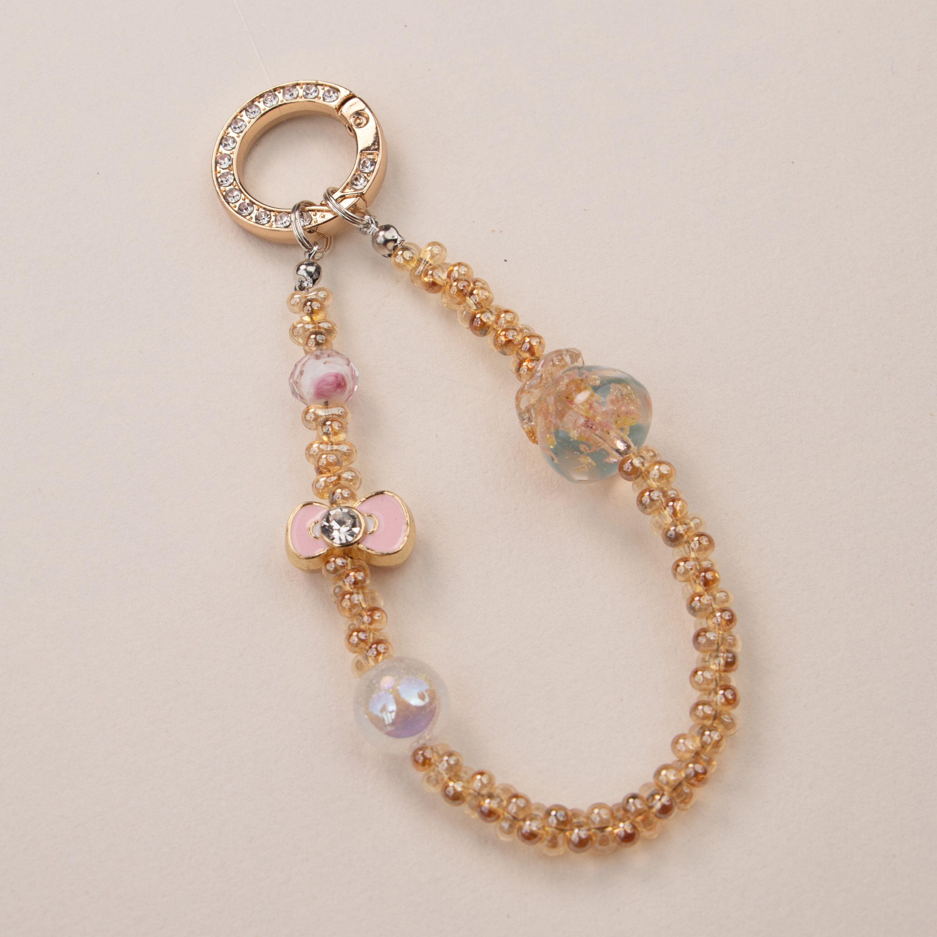 Golden Bloom Beaded Phone Charm