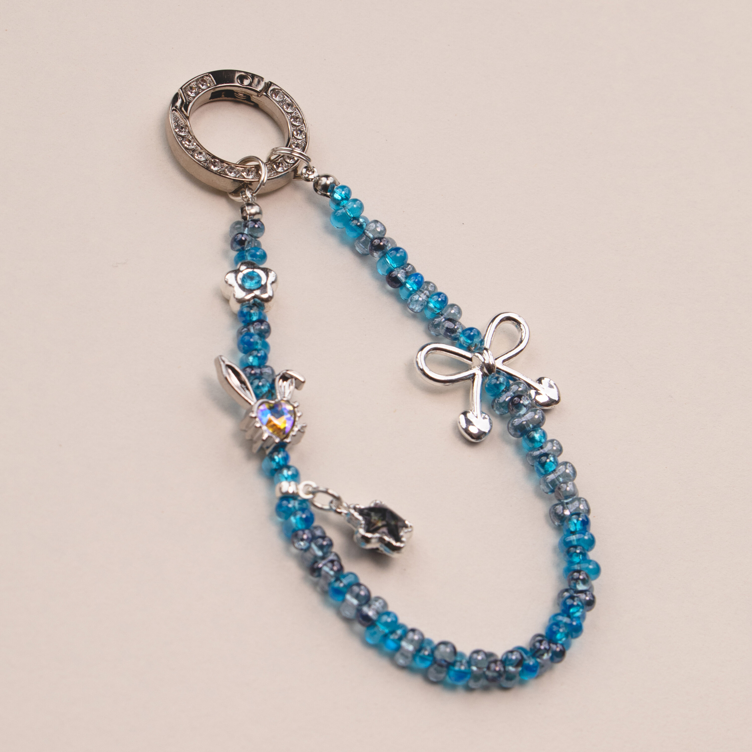 Blue Ribbon Beaded Phone Charm