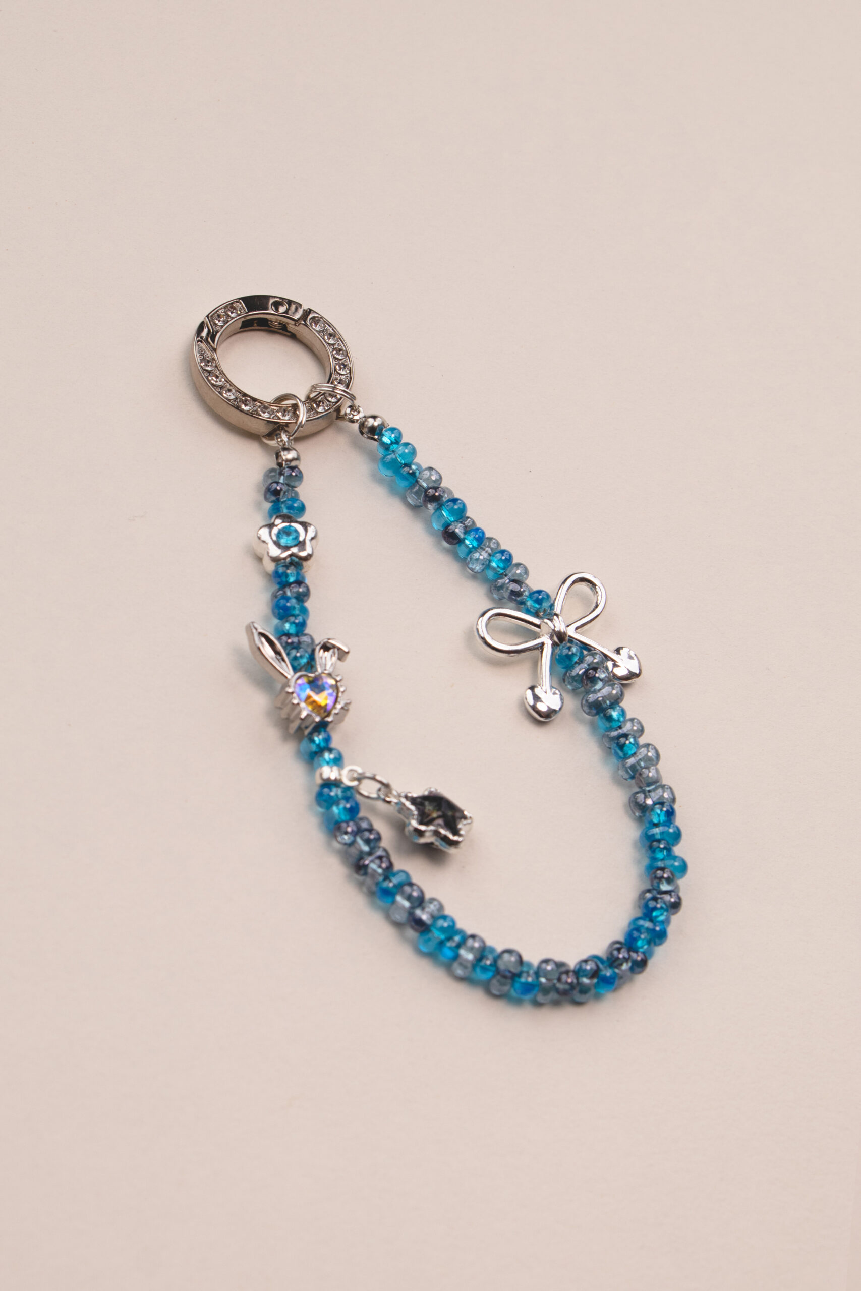 Blue Ribbon Beaded Phone Charm